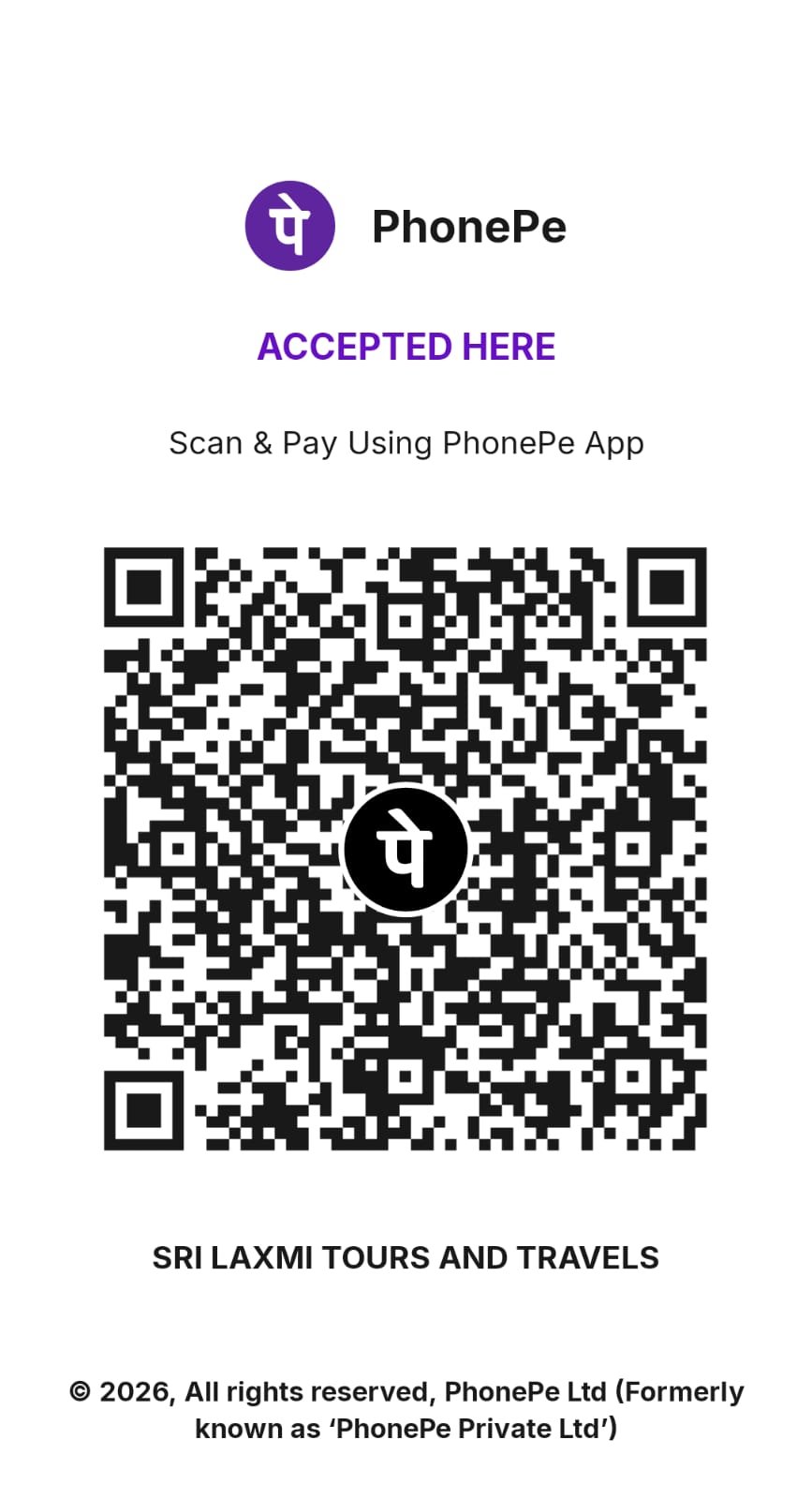 Sri Laxmi Tours and Travels official payment QR code